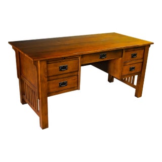Crafters and Weavers Mission Quarter Sawn Oak 5 Drawer Desk - Michael's Cherry For Sale