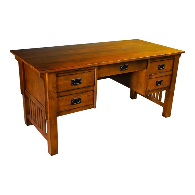 Crafters and Weavers Mission Quarter Sawn Oak 5 Drawer Desk - Michael's Cherry For Sale