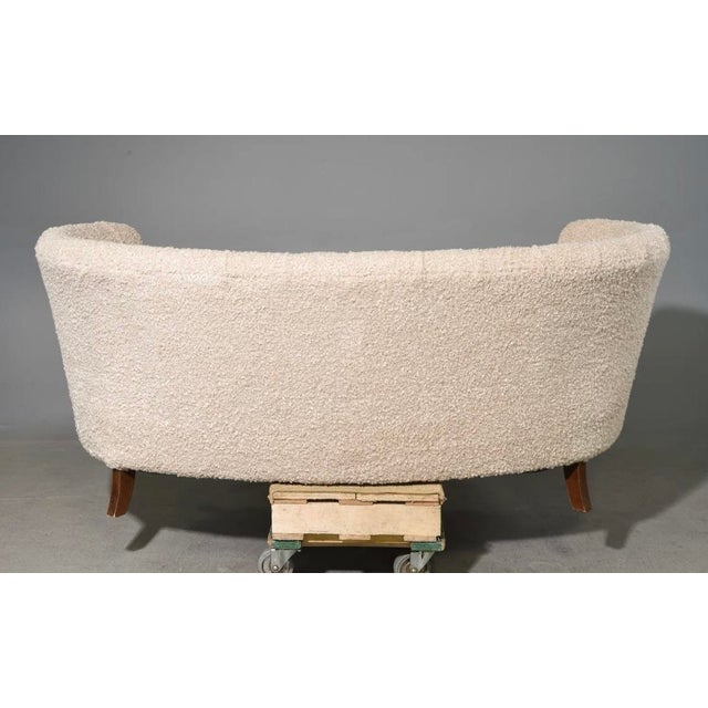 Wood Vintage Mid-Century Danish "Banana" Curved Boucle / Sheepskin Settee For Sale - Image 7 of 11