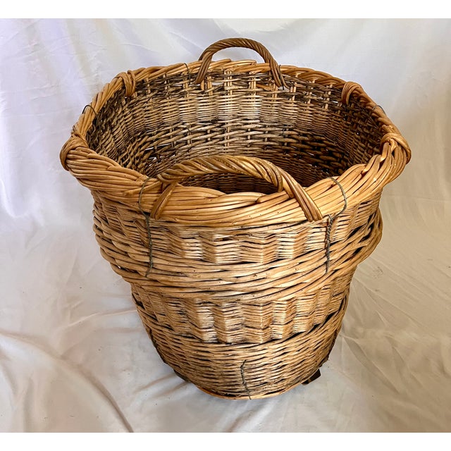 Large Antique French Wicker Champagne Harvest Basket For Sale - Image 11 of 18