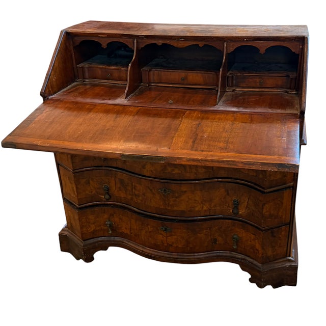 Antique 18th Italian C Oyster Burl Walnut Slant Front Secretary Desk.