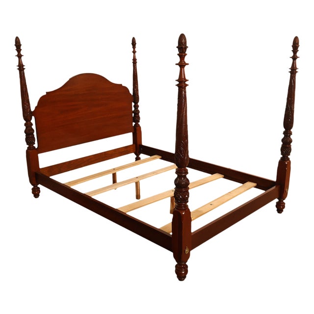 Carved Mahogany Four-Poster Queen Bed Frame For Sale