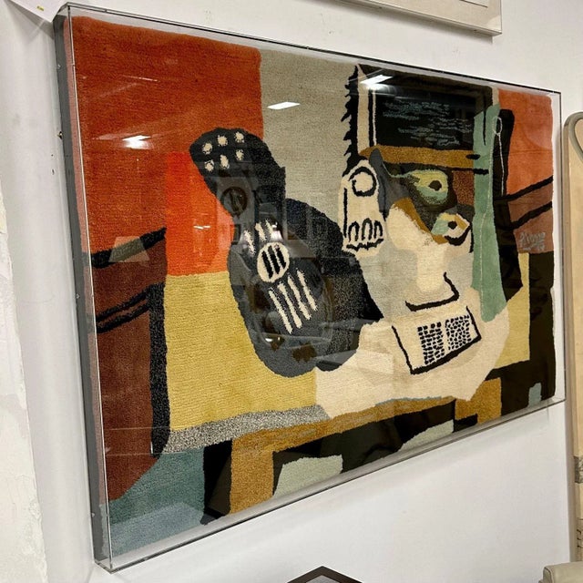 1980s Framed Carpet, Picasso's 'Guitar, Glass, and Fruit Dish' Rug, Decorative Art For Sale - Image 5 of 13