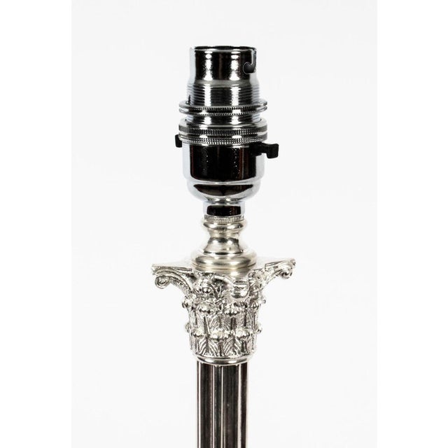 Early 20th Century Edwardian Silver Plated Corinthian Column Table Lamp For Sale - Image 6 of 10