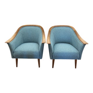 Vintage Mid Century Modern Pair Vatne Mobler Newly Upholstered Lounge Club Chair For Sale