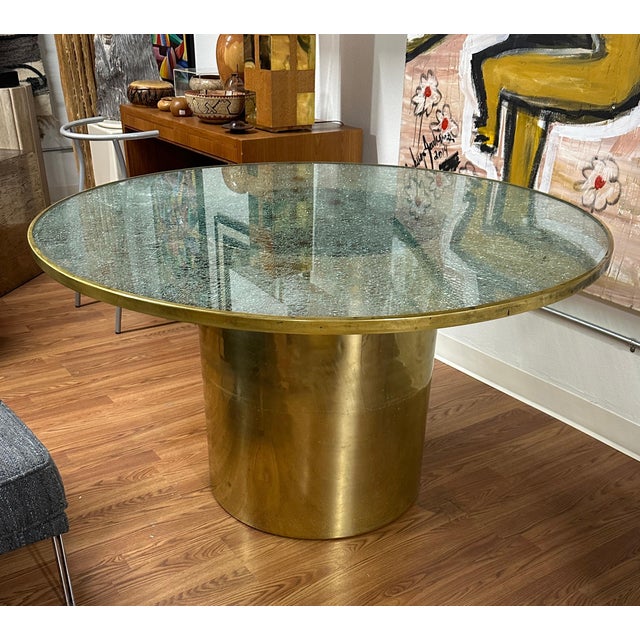 Brass Steve Chase Design Crackle Glass and Brass Dining Table For Sale - Image 8 of 12
