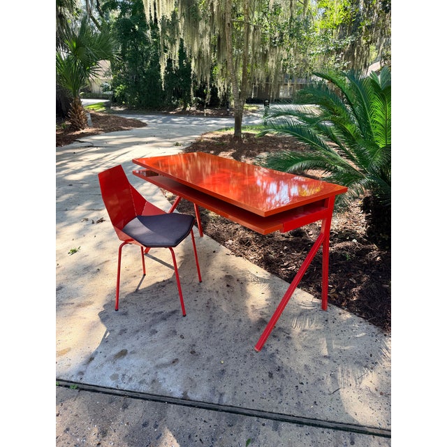 Modern Red Lacquered Desk and Chair For Sale - Image 11 of 14