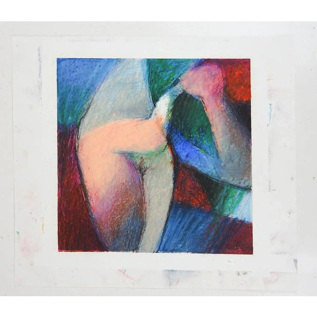 Late 20th century oil pastel on paper abstract color block painting. Unsigned. Unframed, image size 9" x 8.5", smudging...