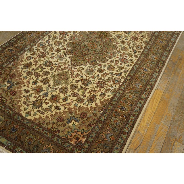Persian 1940s Ivory Medallion Antique Persian Tabriz Silk Rugs 3' 11'' X 6' 7'' Wool Handknotted Wool Carpet For Sale - Image 3 of 6