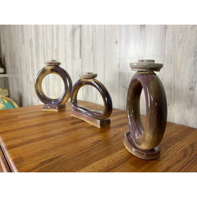 Set of Three Ceramic Candle Holders For Sale - Image 4 of 12