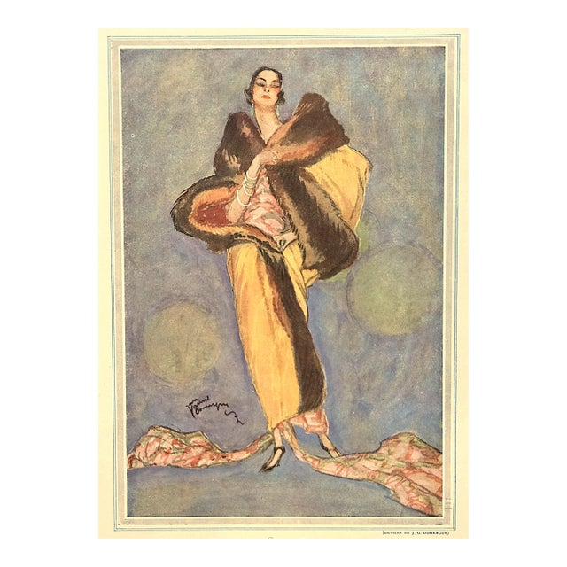 1922 French Art Deco Illustrated Print, Elegant Woman, Jean-Gabriel Domergue, Matted For Sale