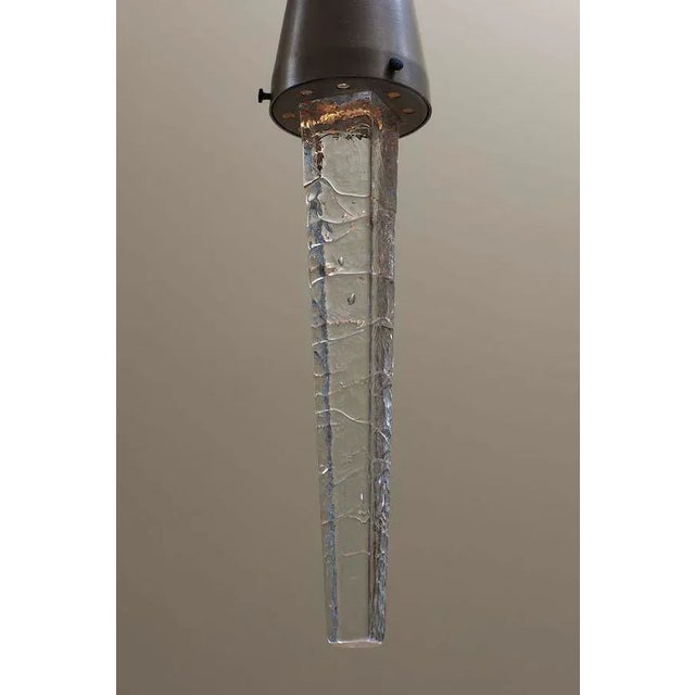 Set of two vintage lamps. Upper element made of aluminum, brass color. Glass icicle, intentional glass irregularities....