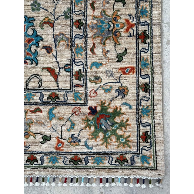Coastal Vase Design Area Rug, Hand-Knotted Wool, Floral, 6x8, Ivory & Turquoise For Sale - Image 3 of 12