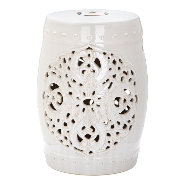 Cutout Garden Stool in Cream For Sale