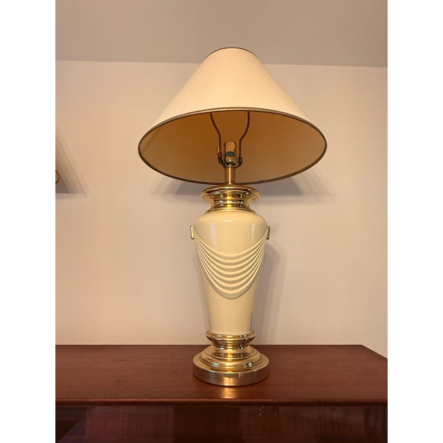 Neoclassical Style Brass Drape Table Lamps a Pair For Sale - Image 11 of 12