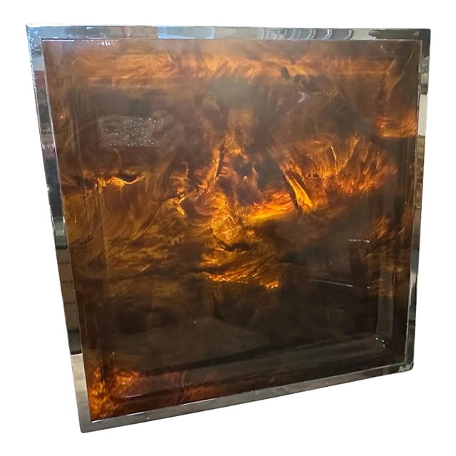 1980s Modernist Faux Tortoiseshell Lucite Square Tray by Ulderico Cavinato For Sale