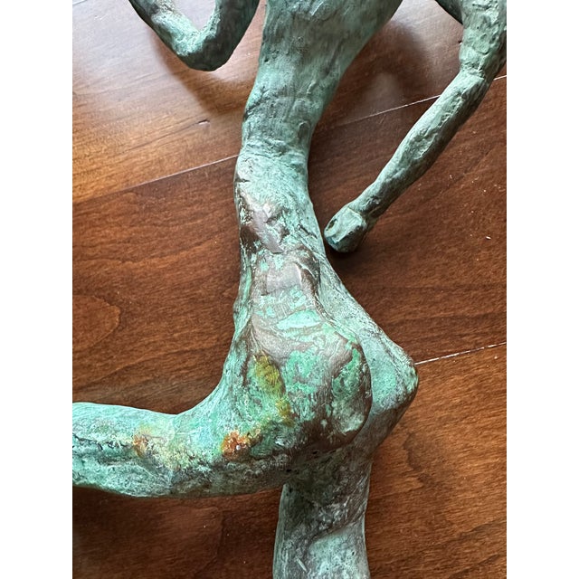 Verdigris Vintage Bronze 14.5” Brutalist Running Figure For Sale - Image 8 of 16