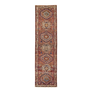 Vintage Persian Heriz Handmade Geometric Rust Wool Runner For Sale