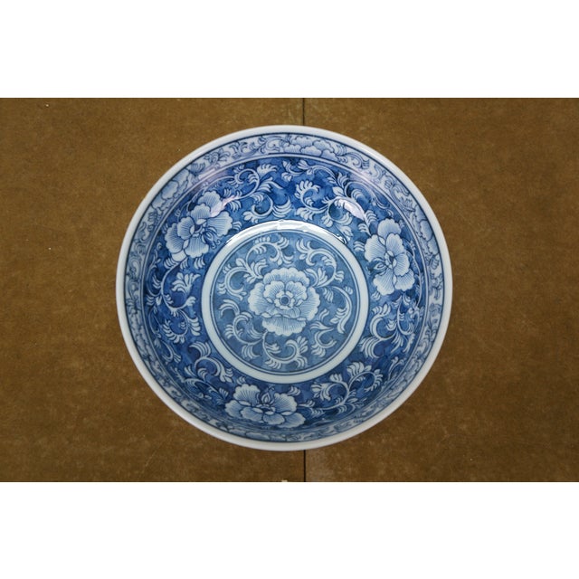 Ceramic Vintage Chinese Chinoiserie Blue & White Floral Peony Bowls 6" - 8" - Set of 8 For Sale - Image 7 of 10