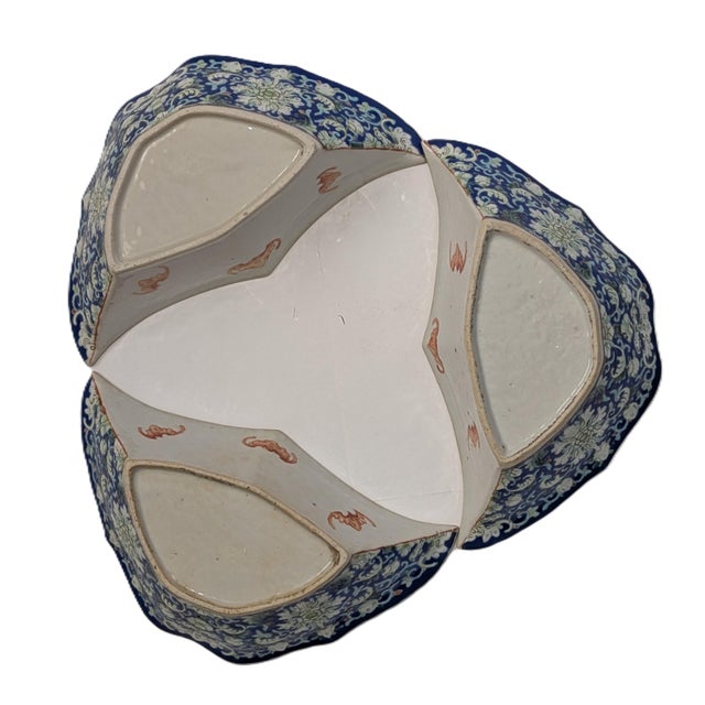 Set of 3 Antique Chinese Lotus Pattern Bat-Shaped Porcelain Dish For Sale - Image 9 of 9