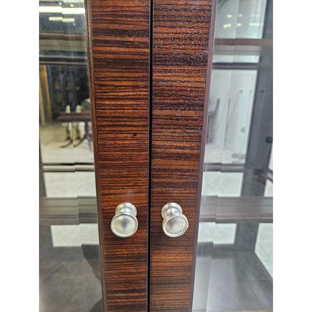 1990s Ethan Allen Brighton Mahogany China Cabinet Breakfront Hutch Display Zebra Wood For Sale - Image 12 of 12