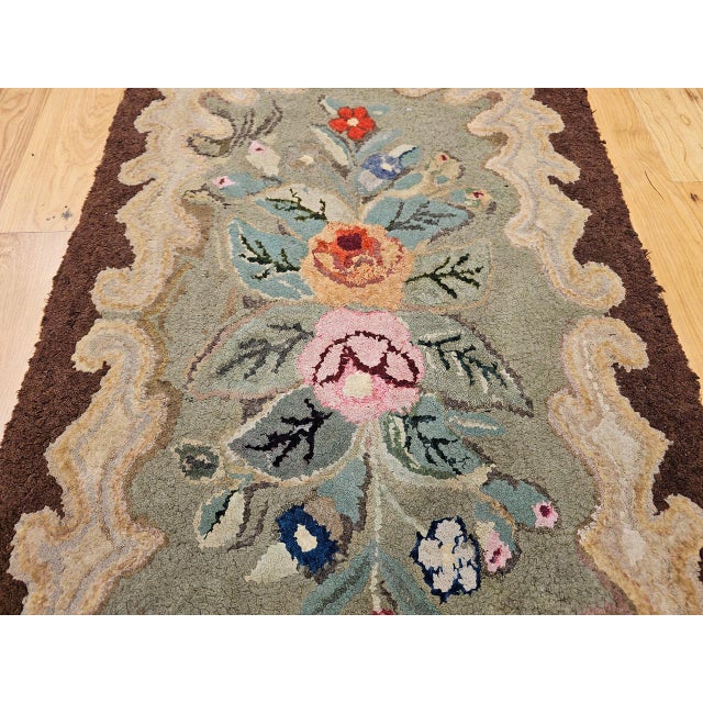 Vintage Hand-Hooked Rug, Banded Floral Pattern, Wool & Cotton, American Folk Art, 2x3 For Sale - Image 9 of 15