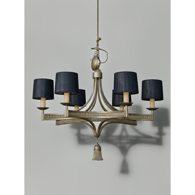 Hollywood Regency Modern Hollywood Regency Style Gilt Metal 6 Arm Chandelier With Giltwood Tassel For Sale - Image 3 of 7