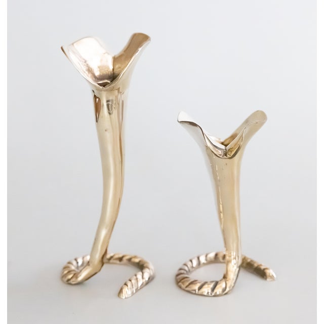 Mid-Century Polished Brass Calla Lily Candlesticks Candle Holders - A Pair For Sale - Image 4 of 8