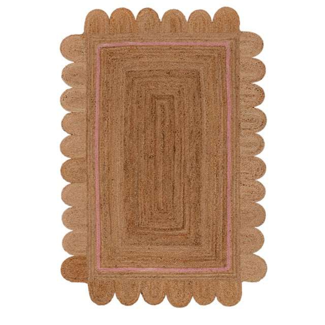 Light Pink Single Border Braided Jute Scallop Rug - 4x6ft. For Sale - Image 11 of 11