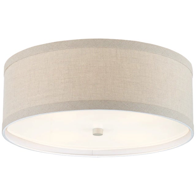 Walker Medium Flush Mount in Light Cream with Natural Linen Shade Designer: kate spade new york Canopy: 8.75" Round...