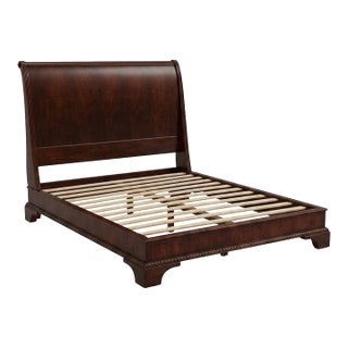 Vintage Henredon Queen Sleigh Bed Frame - Solid Wood Dark Mahogany For Sale