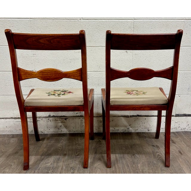 Antique Regency / Duncan Phyfe Style Floral Needlepoint Dining Chairs - Pair For Sale - Image 9 of 9