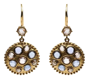 18K Yellow Gold 1 2/3 Cttw Diamond and Blue Sapphire Bezel Set Gemstone Cluster Medallion Dangle Earrings (Brown and G-H Color, SI1-SI2 Clarity)