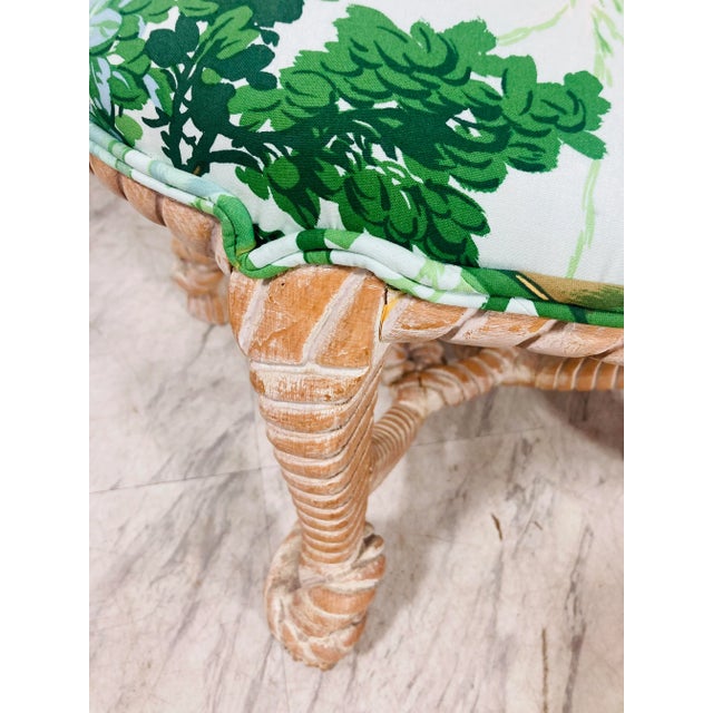 The perfect mix, this lovely ottoman has a rope and knot design in a whitewashed finished wood. We used a vintage ( never...