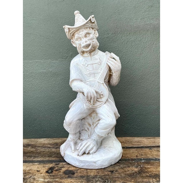 Vintage White Ceramic Monkey Musician Figure For Sale - Image 10 of 12
