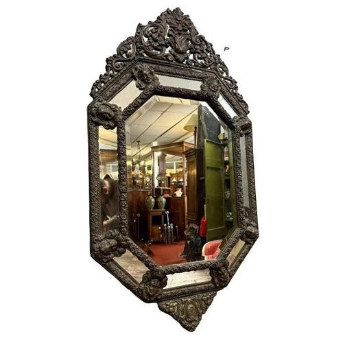 Napoleon III Mirror with Embossed Brass Glazing Beads For Sale - Image 3 of 9