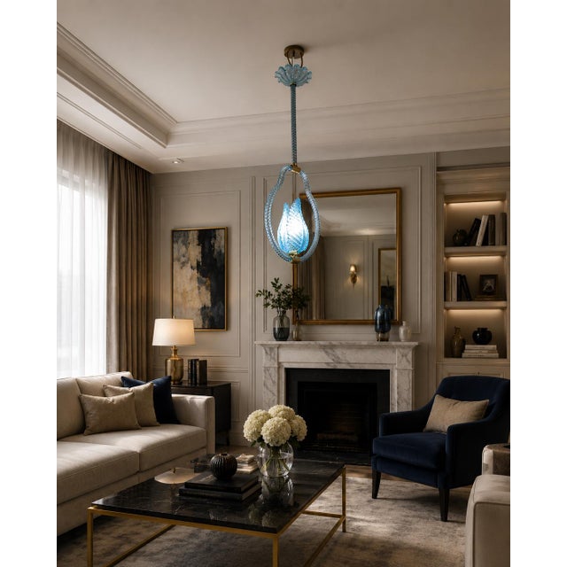 Glass 1950s Light Blu Murano Glass Chandelier by Barovier E Toso For Sale - Image 7 of 17