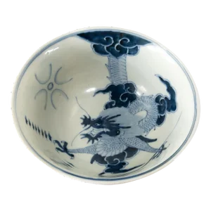 20th Century Chinese Chinoiserie Blue and White Dragon Bowl