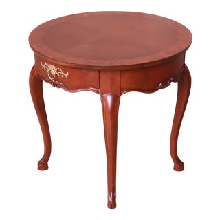 Baker Furniture French Provincial Louis XV Walnut and Burl Wood Tea Table, Newly Refinished For Sale