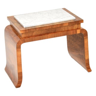 Art Deco Burr Walnut Side Table with Marble Top, 1930 For Sale