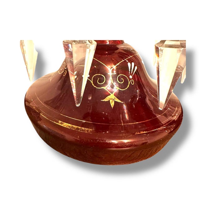 Pair of Victorian Bohemian Ruby Glass Mantel Lusters With Original Prisms, C. 1880 For Sale - Image 4 of 14