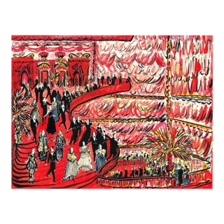 Red Stairs at the Opera Original Contemporary Figurative Watercolor by Pauline De Roussy De Sales For Sale