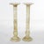 A pair of antique Classical pedestals offer onyx construction in Grecian form with square display platforms over banded...