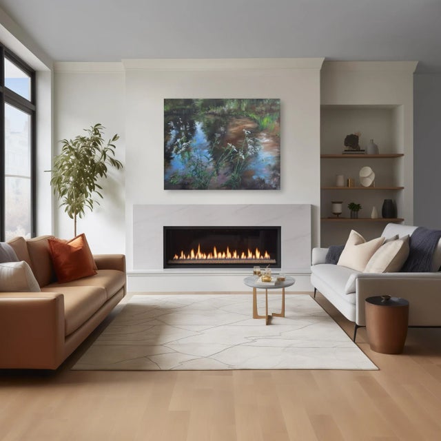 Green Lornes Pond With Yarrow - Nature Landscape Romantic Realism Original Artwork by Amber Young For Sale - Image 8 of 9