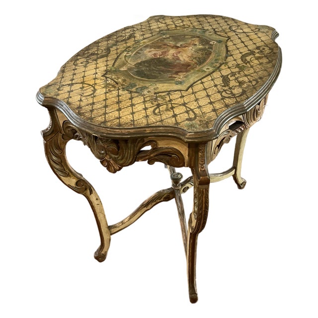 Handpainted and Decoupage Accent Table For Sale