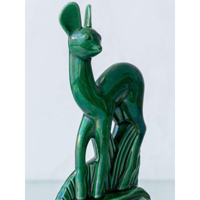 Green Art Deco Emerald Green Ceramic Deer Sculpture by Charles Lemanceau for Saint-Clément, France, 1930s For Sale - Image 8 of 14