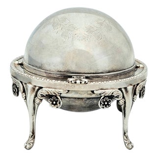 English Victorian Style Silver-Plated Roll-Top Butter Dish — Dome Server 5.125" For Sale