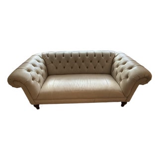 Cream-Colored, Leather Chesterfield Sofa For Sale