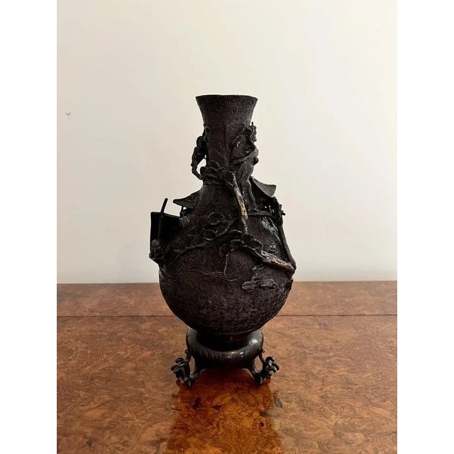 Metal Japanese Bronze Vase, 1900s For Sale - Image 7 of 7