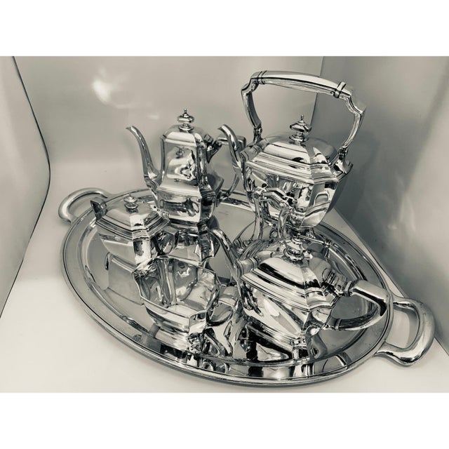 Mid 20th Century Six-Piece Tiffany & Co. Sterling Silver Kettle on Cradle W Serving Tray 7.3 Kg For Sale - Image 12 of 17